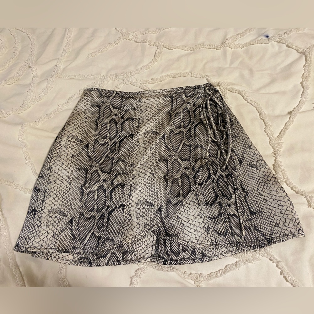Altar’d State Satin Snakeskin Patterned Faux Wrap Skirt: XS with Zip